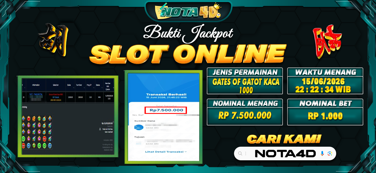 Bukti Kemenangan Besar Dibayar lunas Member NOTA4D RP 7.500.000, 16 Juni 2026