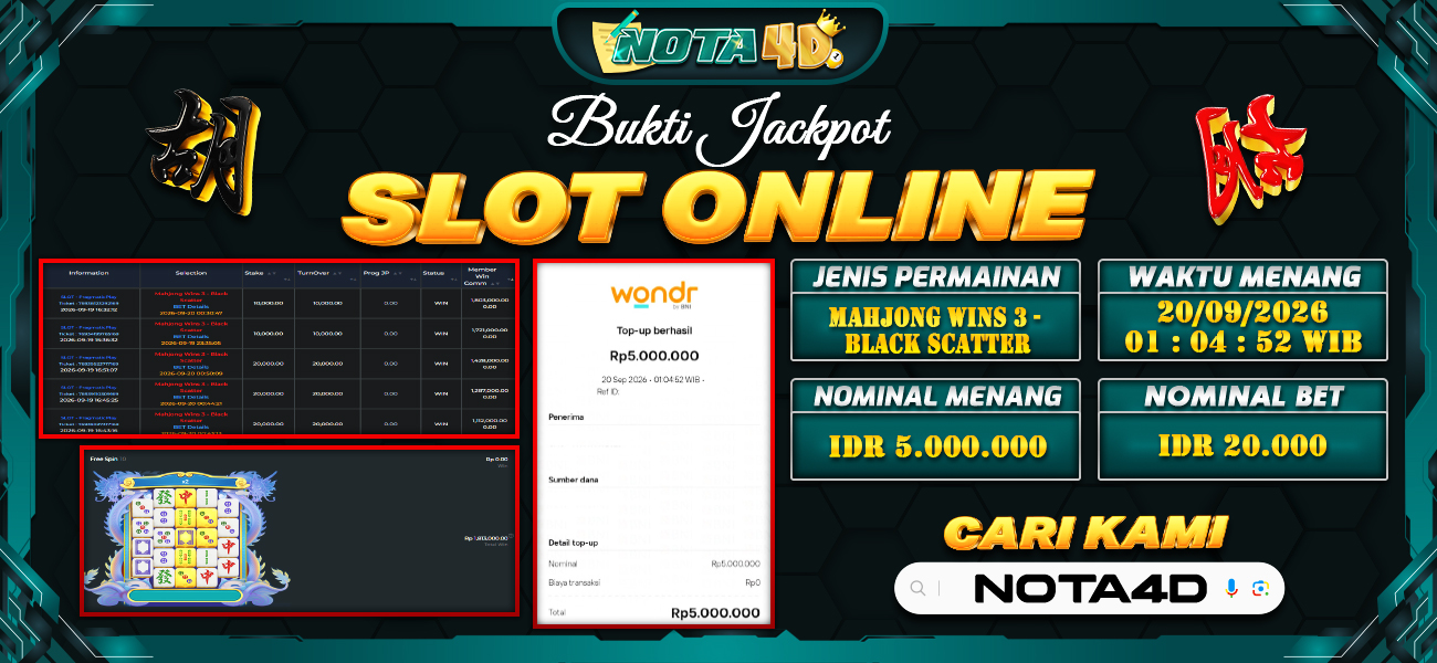 Bukti Kemenangan Besar Dibayar lunas Member NOTA4D RP 5.000.000, 20 September 2026