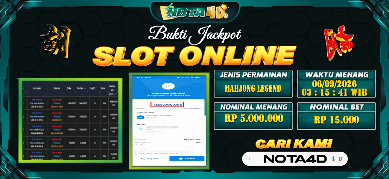 Bukti Kemenangan Besar Dibayar lunas Member NOTA4D RP 5.000.000, 6 September 2026